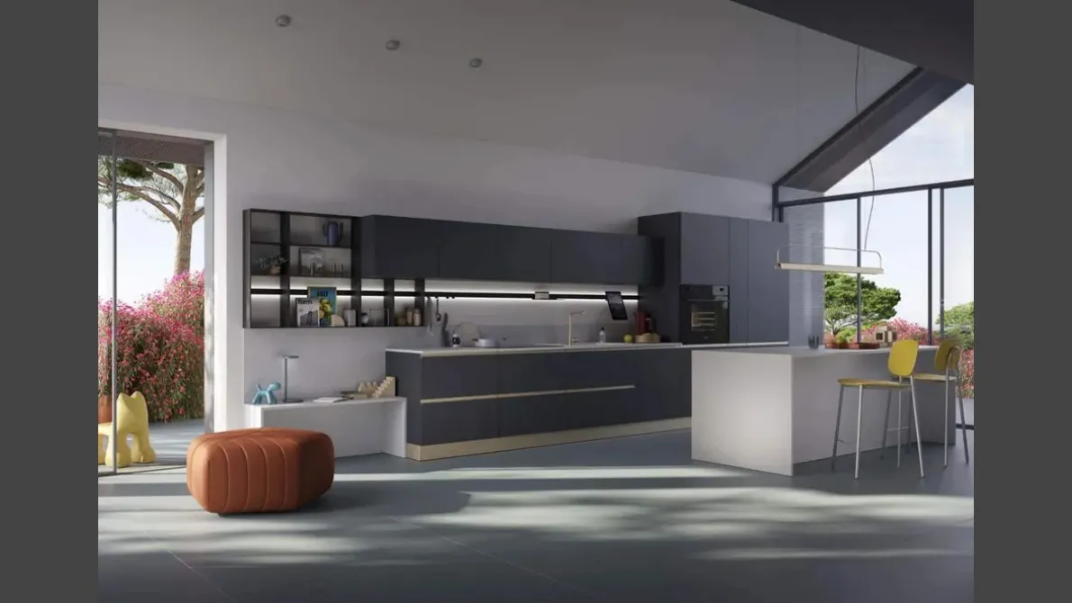 Cucina Moderna con isola Sky Carbon di Ar-Tre