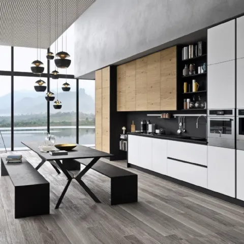 Cucina Moderna lineare in laccato bianco opaco e legno I Naturali Mood 07 di Ar-Tre