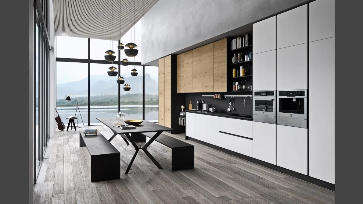 Cucina Moderna lineare in laccato bianco opaco e legno I Naturali Mood 07 di Ar-Tre